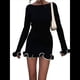 thumbnail image 2 of Vestido Minivestido Elegante de Punto con Volantes y Dobladillo para Mujer, Larga, con Parches de Colores Contrastantes, Ajustado, Estilo Suéter Corto, para Otoño. Negro S, 2 of 9