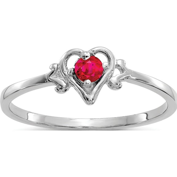 14K White Gold Ruby Birthstone Heart Ring (Size 7) Made In United States yc418