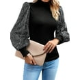 thumbnail image 3 of ZXZY Womens Sparkle Sequins Long Sleeve Mock Neck Ribbed Knit Pullover Sweaters, 3 of 7