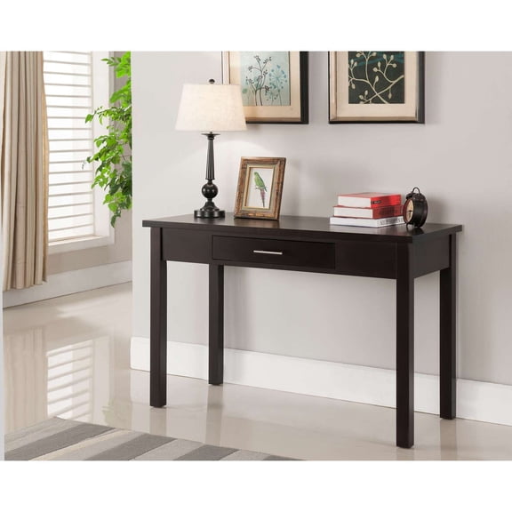 KB Olsen Espresso Wood Writing Desk – Home Office Desk with Drawer, Sleek Top for Entryway, Nook & Small Spaces