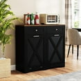 thumbnail image 2 of XgoodX Tilt Out Trash Can Cabinet, Kitchen Island with 2 Drawers & Adjustable Shelves, Barn Door, Countertop Charge Station, Hidden Garbage Bin Cabinet for Kitchen, Laundry Room (Black & Walnut), 2 of 9