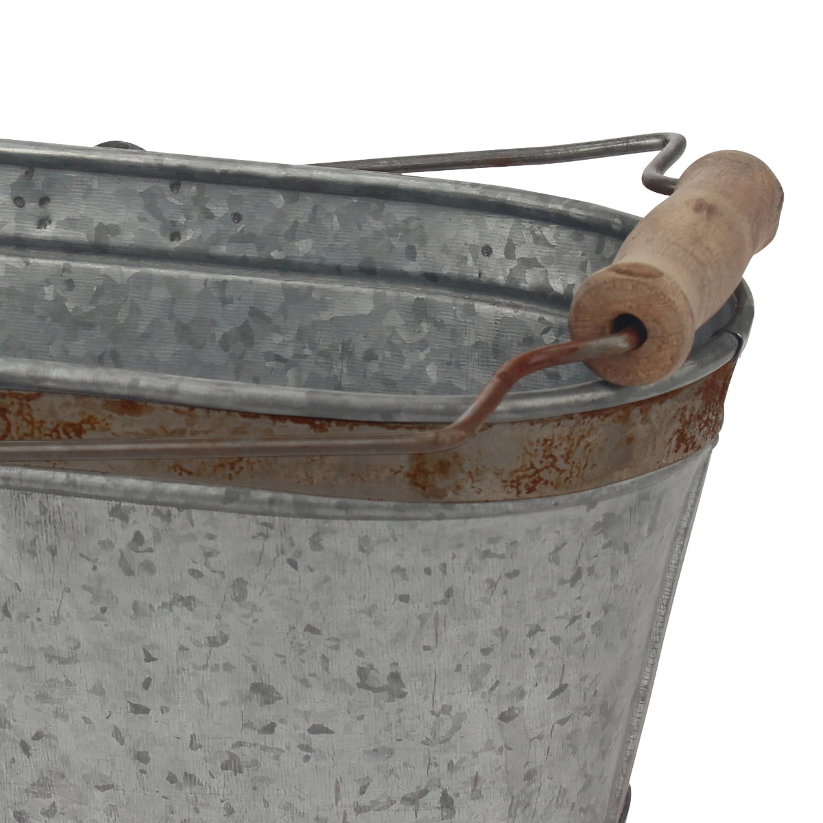 Stonebriar 12" x 7.2" Solid Galvanized Metal Decorative Oval Bucket with Handle, Gray