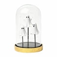 thumbnail image 2 of Leutsin Halloween Glass Cloche Night Light, 3 Mini Ghost Figurines Light Up Dome Lamp with Warm Light, Vintage Gold Base Battery Operated Spooky Tabletop Bedroom Shelf Halloween Decor Lamp Gift, 2 of 5