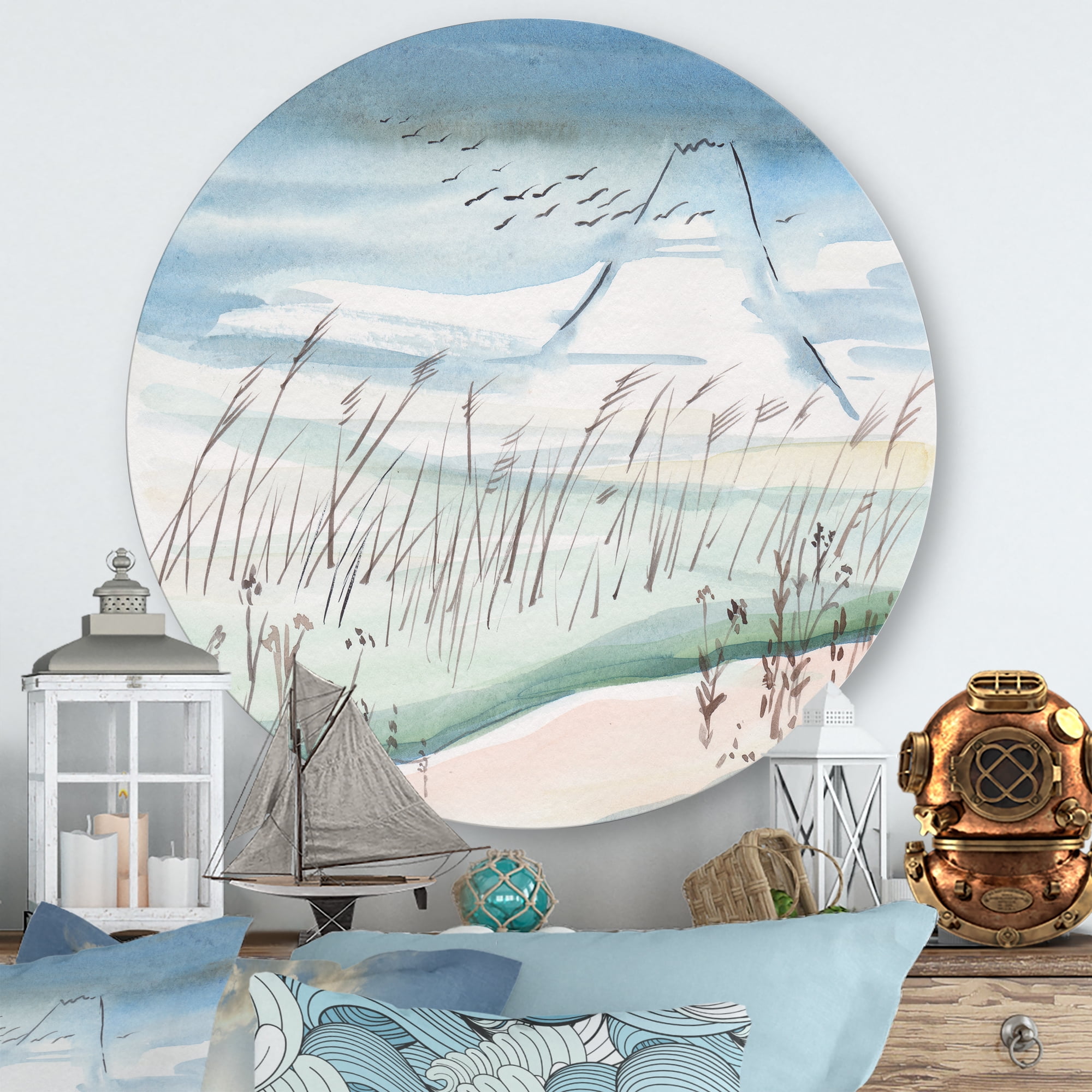 Designart 'Crane Birds Flying Over Snowy Montain' Traditional Circle Metal Wall Art 23x23 - Disc of 23