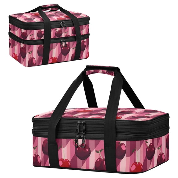 Large Double Decker Insulated Casserole Carrier Expandable 2-Layer Thermal Food Tote Bag Cheerios Pattern Hot Cold Pizza Lasagna Holder for Potluck Picnic Party Camping