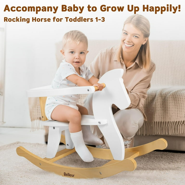 Belleur Wooden Rocking Horse for Toddler 1-3 Year Old, Babies