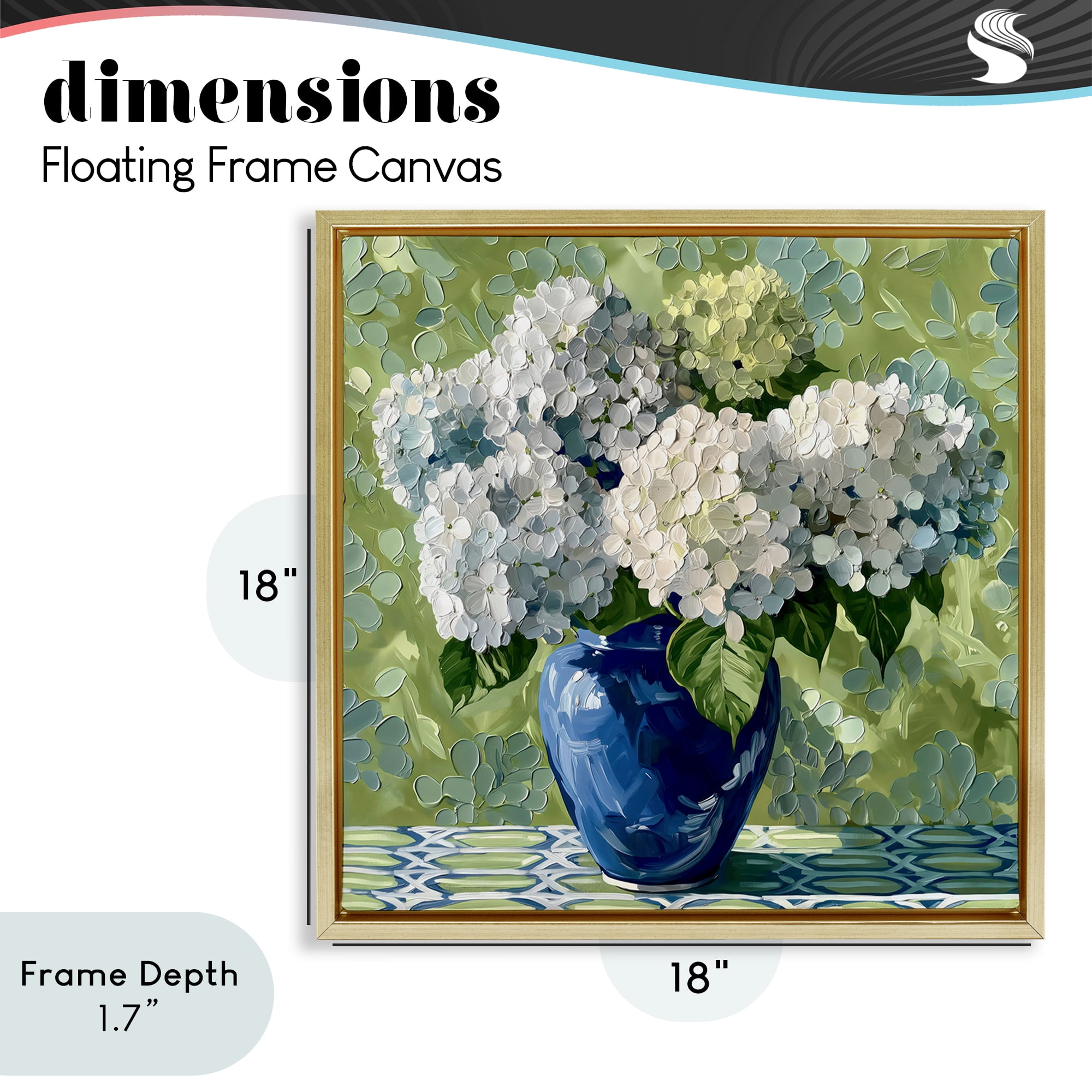 Stupell Industries White Hydrangeas in Blue Vase Gold Framed Floater Canvas Wall Art, design by Gina Kelly