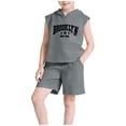 thumbnail image 2 of Rvasteizo Toddler Summer Outfits Letter Print Sleeveless Hooded Top and Shorts Trendy Cool Sport 2 Piece Set for Boys Girls 4-14 Years, 2 of 3