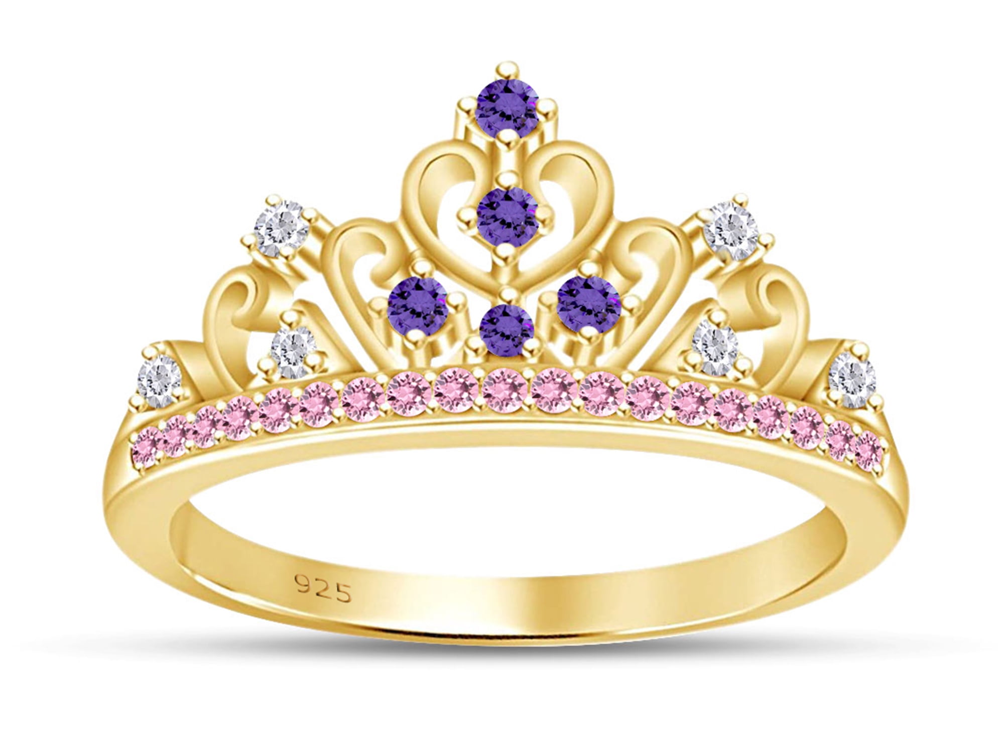 Round Cut Multi-Stone 14K Yellow Gold Plated Rapunzel Disney Princess Ring 