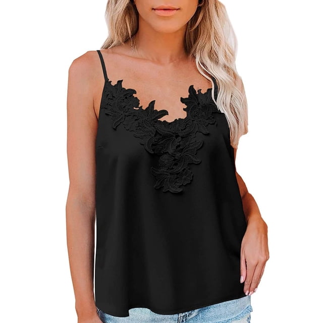 Camiseta Sin Mangas Para Mujer Camisole Trendy Casual Sling Color Sólido Sin Mangas Encaje Cuello en V Top Odeerbi ODB155700