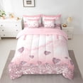 thumbnail image 2 of Homewish Love Heart Diamond Twin Bedding Sets 7-Piece for Girls, Pink Sequin Print Bedding Comforter Set, Romantic Anniversary Reversible Sheet Sets, Microfiber Bedroom Decor, 2 of 7