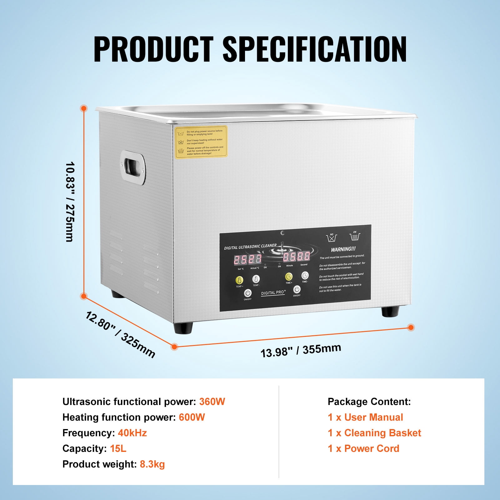 BENTISM 15L Digital Ultrasonic Cleaning Machine Heater Timer 600W 40KHz Powerful Jewelry Eyeglasses Cleaning Machine