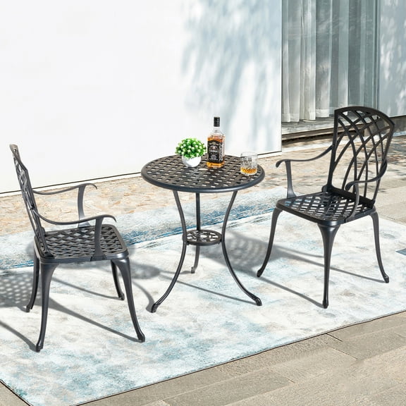 Nuu Garden 3 Piece Patio Bistro Sets Cast Aluminum Bistro Table Set , Black with Golden Powder