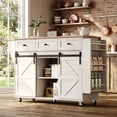 thumbnail image 6 of Ktaxon Mid-Century Modern Kitchen Island Cart with Storage, 47.2" Rolling Kitchen Storage Island on Wheels with 3 Drawers, Farmhouse Island Table with Spice Rack & Drop Leaf, White, 6 of 11