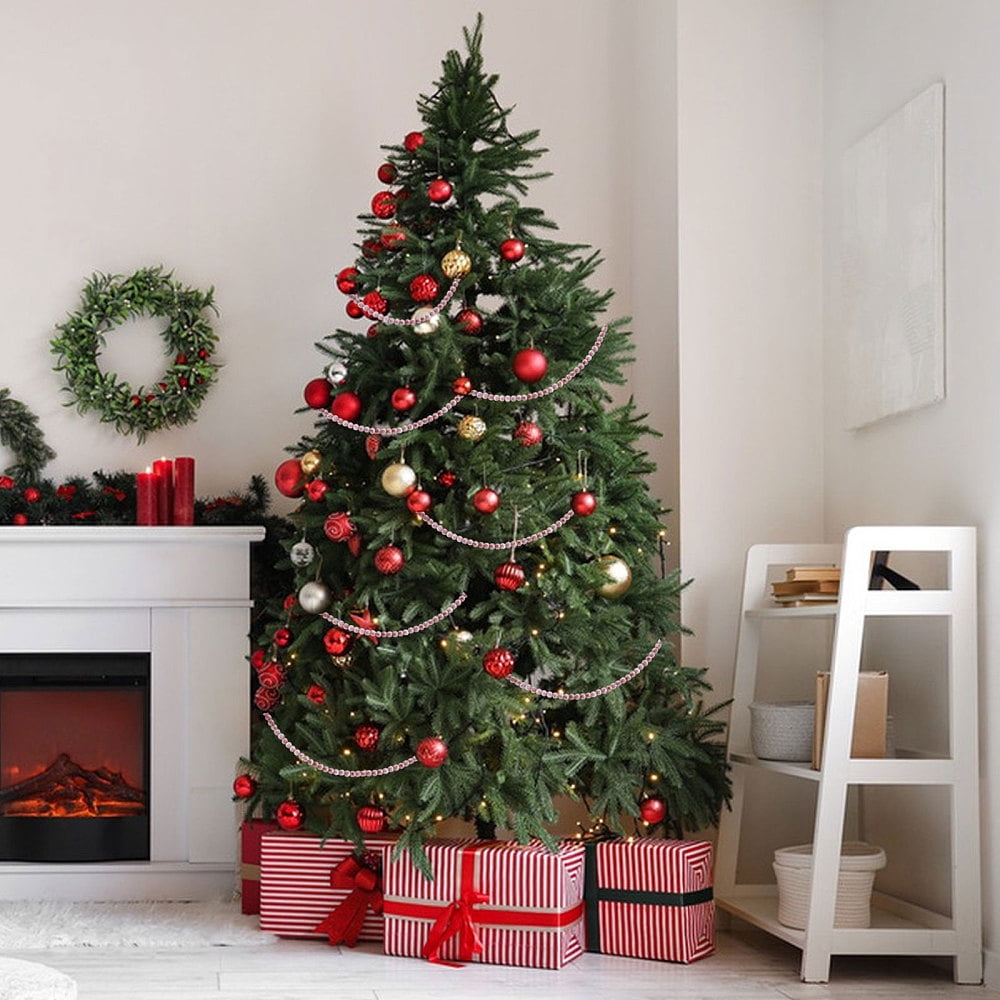 Christmas Wood Round Beads Hanging Ornaments with Nylon Thread Red 5000mm