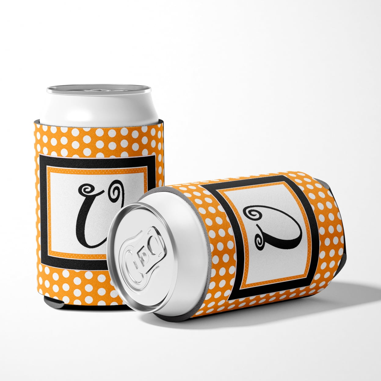 Letter U Initial Monogram - Orange Polkadots Can or Bottle Hugger