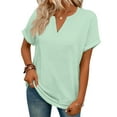 thumbnail image 2 of Garbnen Short Sleeve Shirts for Women Green Spring Summer V Neck T Shirts for Women Vacation Loose Trendy Women's Pullover Tops, 2 of 5