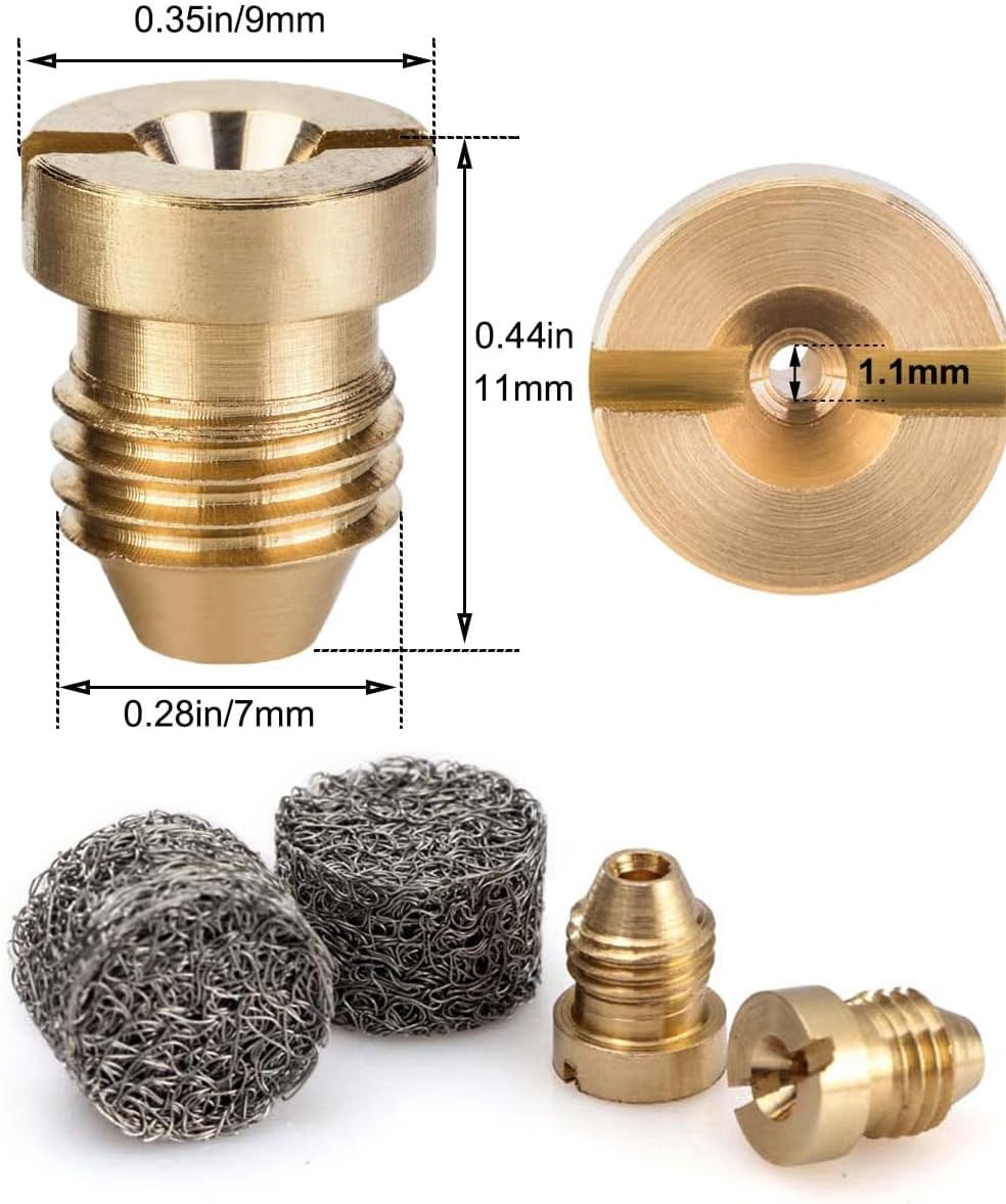 1.1 mm Orifice for Foam Cannon and Foam Maker (4 Pack), Universal Foam Cannon Orifice 1.1mm for Snow Foam Lance Blaster, Brass Foam Cannon Tip for Pressure Washer Foam Cannon Parts, 3000 PSI
