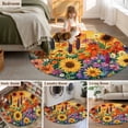 thumbnail image 5 of Round Rugs 5Ft, Colorful Flowers Round Area Rug Washable Indoor Throw Carpet, Farmhouse Sunflower Daisy Soft Non Slip Circle Rug for Cabinet Bathroom Home Decor Aesthetic, 5 of 8