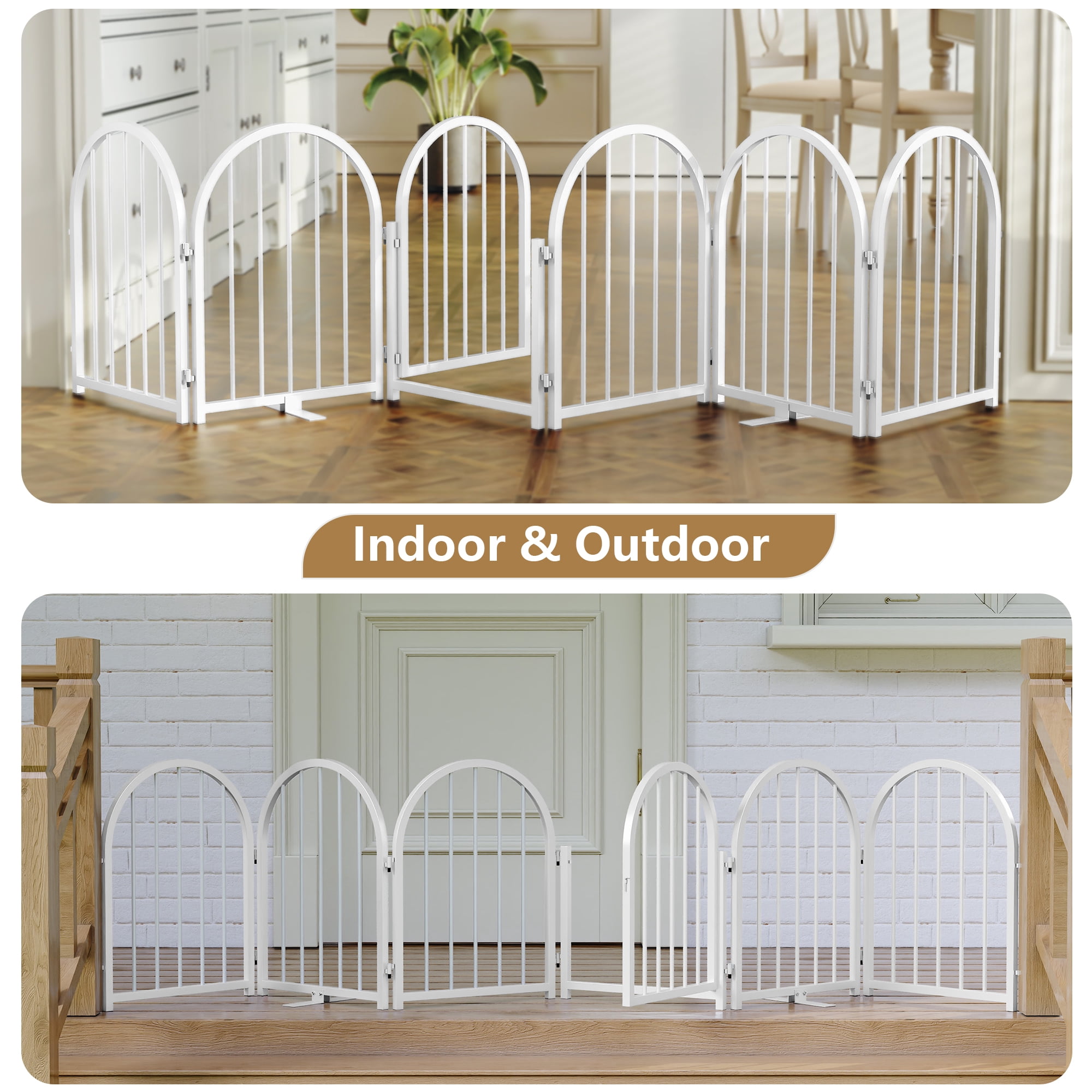 CBJCBJ Indoor Pet Gate, 6 Panel Folding Dog Gate , 24"H Freestanding Metal Pet Fence for Cats and Dogs ,White