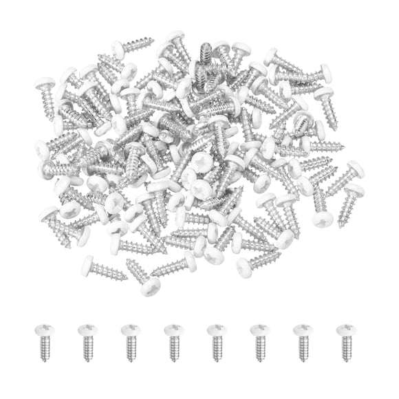 Uxcell 120Pcs M3 x 10mm White Pan Head Self Tapping Screws for Metal, Silver