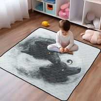 WOBOGO Watercolor Style Black Wolf Baby Playmats Extra Large Waterproof Rollable Activity Pads for Toddlers 50×50inch