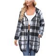 thumbnail image 2 of Turilly Womens Jackets Ladies Clearance, Women's Check Print Loose Lapel Zip Hooded Double Pocket Blazer Long Sleeve Hooded Casual Coat/Jacket, 2 of 6