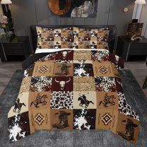 Homewish Retro Cowgirl Boot Queen Comforter Set, Western Fashion Cow Print Bedding Sets, Hippie Tribal Aztec Reversible Bedding Comforter Set, Breathable Home Decor, 3pcs