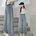 thumbnail image 7 of JTieacloth Girls Jeans for Casual School Girls Denim Pants Straight Leg Casual Trousers With Double Rhinestone Design Loose Fit Wide Leg Long Pants For Big Kids And Teenagers,Sizes 5-6 Years, 7 of 7