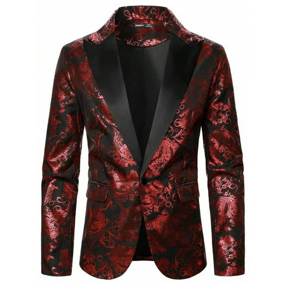Levmjia Men's Casual Suit Jacket Slim-Fit Blazer Nylon Spandex Blazer Party Wear Jacket Floral Pattern Blazer Single-Button Blazer S-2XL