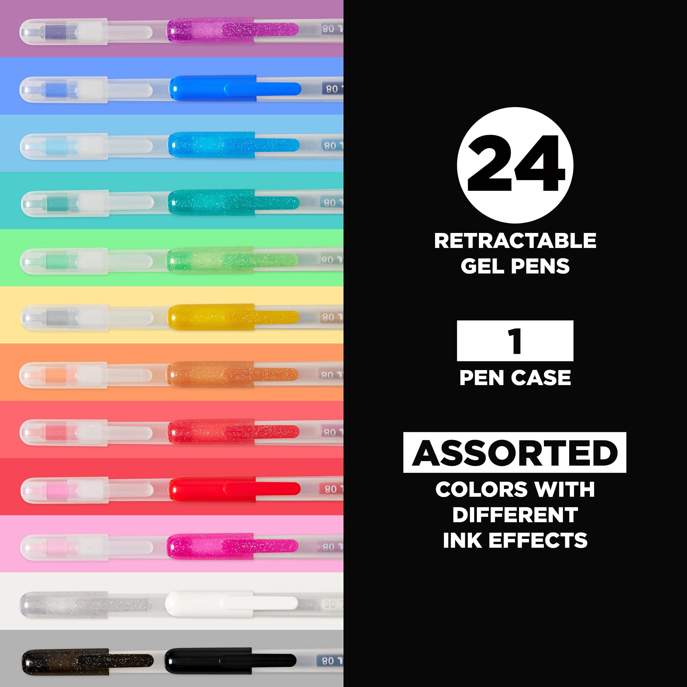 SAKURA Gelly Roll Retractable Gel Pens with Different Effects - 08 Medium Point for Journaling, Art, Calligraphy, or Drawing - 1 Case - Assorted Colored Ink - 24 Pens