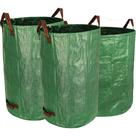 3-Pack 72 Gallon Yard Waste Bags, Reusable Heavy Duty Collapsible Garden Leaf Bags with Plastic Ring, Stand-Up Yard Waste Bin for Leaves, Lawn Debris Stainless Steel Dual-Purpose Weeder