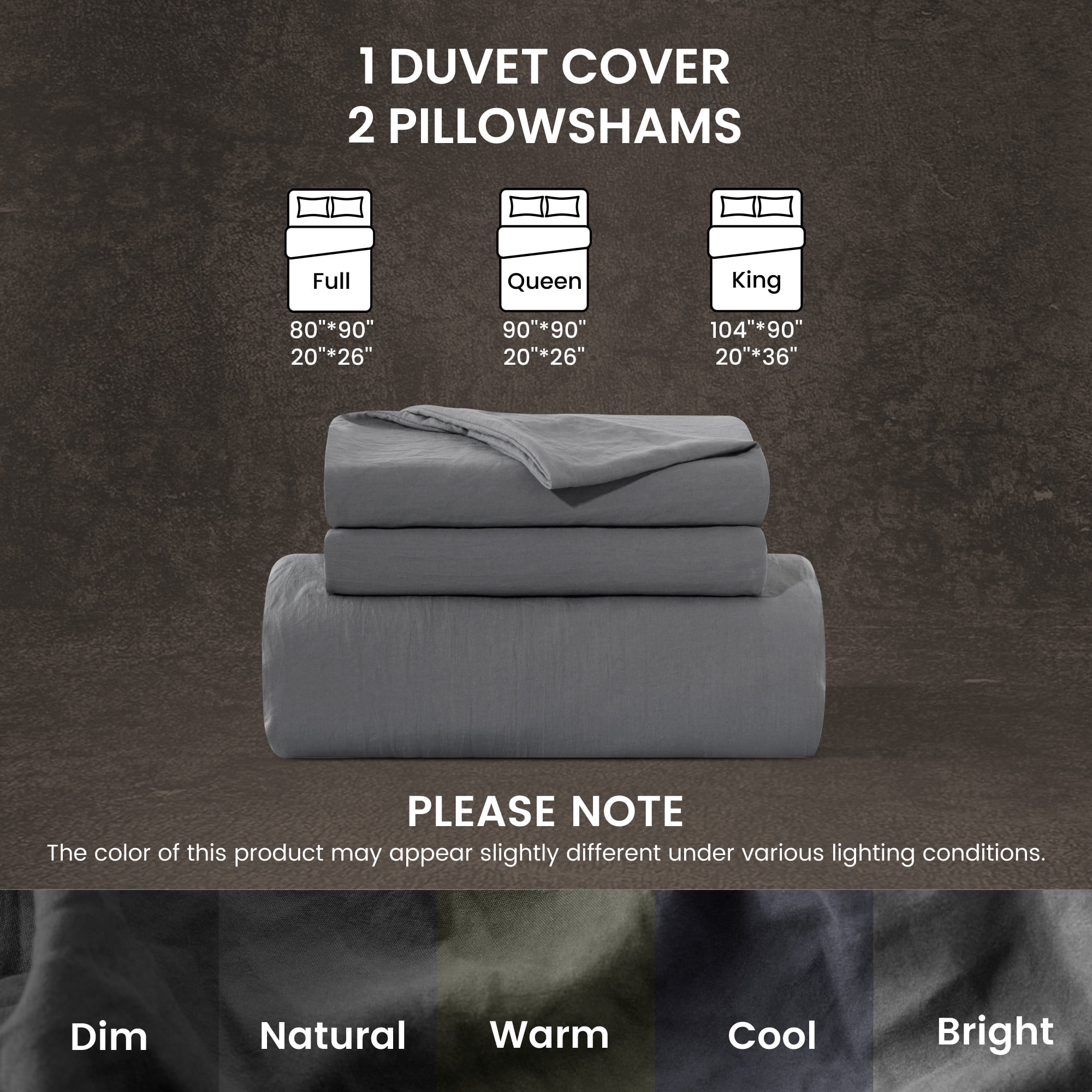Sleep Zone Duvet Cover Full Size, Stone Washed, Soft and Comfortable with Natural Wrinkles, Easy Care, Gift-Wrapped, Safe and Skin-Friendly(Grey, Full)