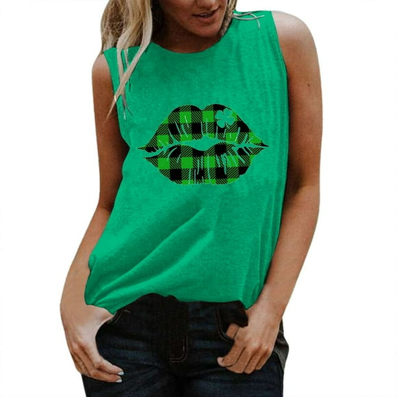 Pompotops Tank Tops For Women Shirts Summer Strap O Neck Tunic Sleeveless Cozy Print Beach Cami Outfits St Patrick's Day