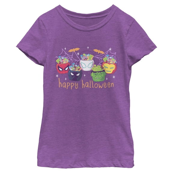 Girls Marvel Happy Halloween Super Heroes Candy Bucket T Shirt
