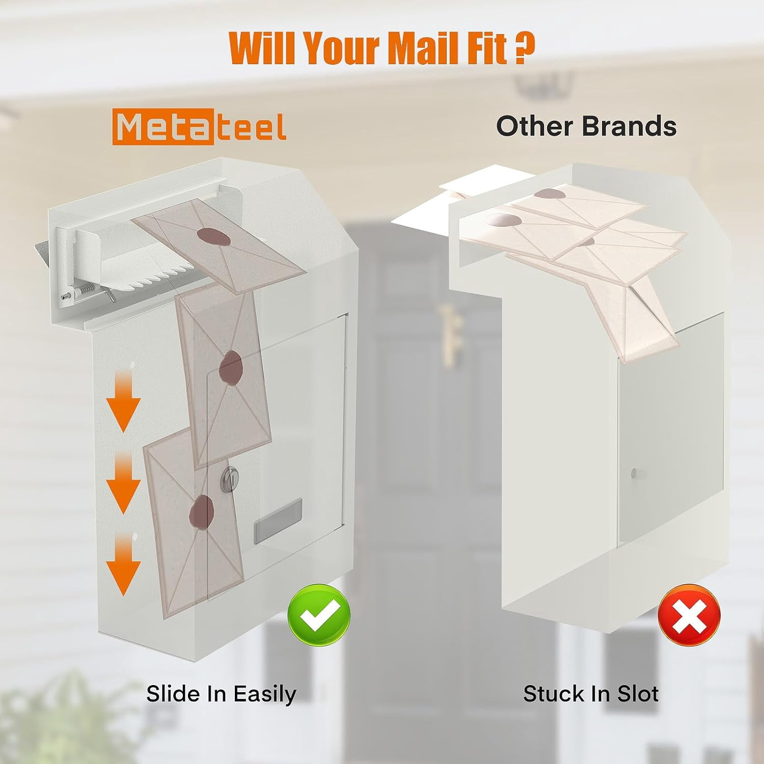 Metateel Door Drop Box for Mail, Rent, Deposit, and Night Key - Through The Door Locking Steel Mailbox with Rear Access | 9.75” L x 4.25” W x 14.75” H (White)