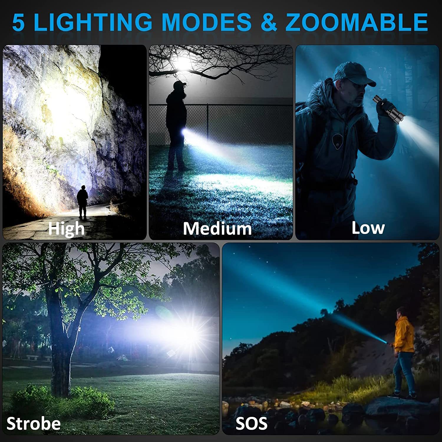 Laighter Flashlight, 120000 High Lumens Rechargeable Flashlights, Super  Bright XHP160 LED, Light Modes, Waterproof, Zoomable Torch for Outdoor  Camping Hiking Hunting, Emergencies