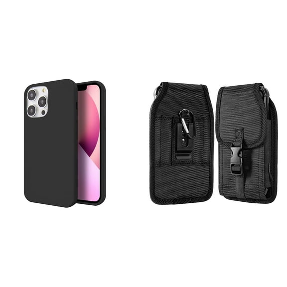 Slim Silicone Case and Belt Holster Pouch for iPhone 14 Pro Max - Black