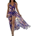 thumbnail image 1 of Uhndy Women Sleeveless Halter V Neck Summer Party Romper Dress Floral Print Long Split Maxi Playsuit Jumpsuit Beach Sunress Blue 2XL, 1 of 3