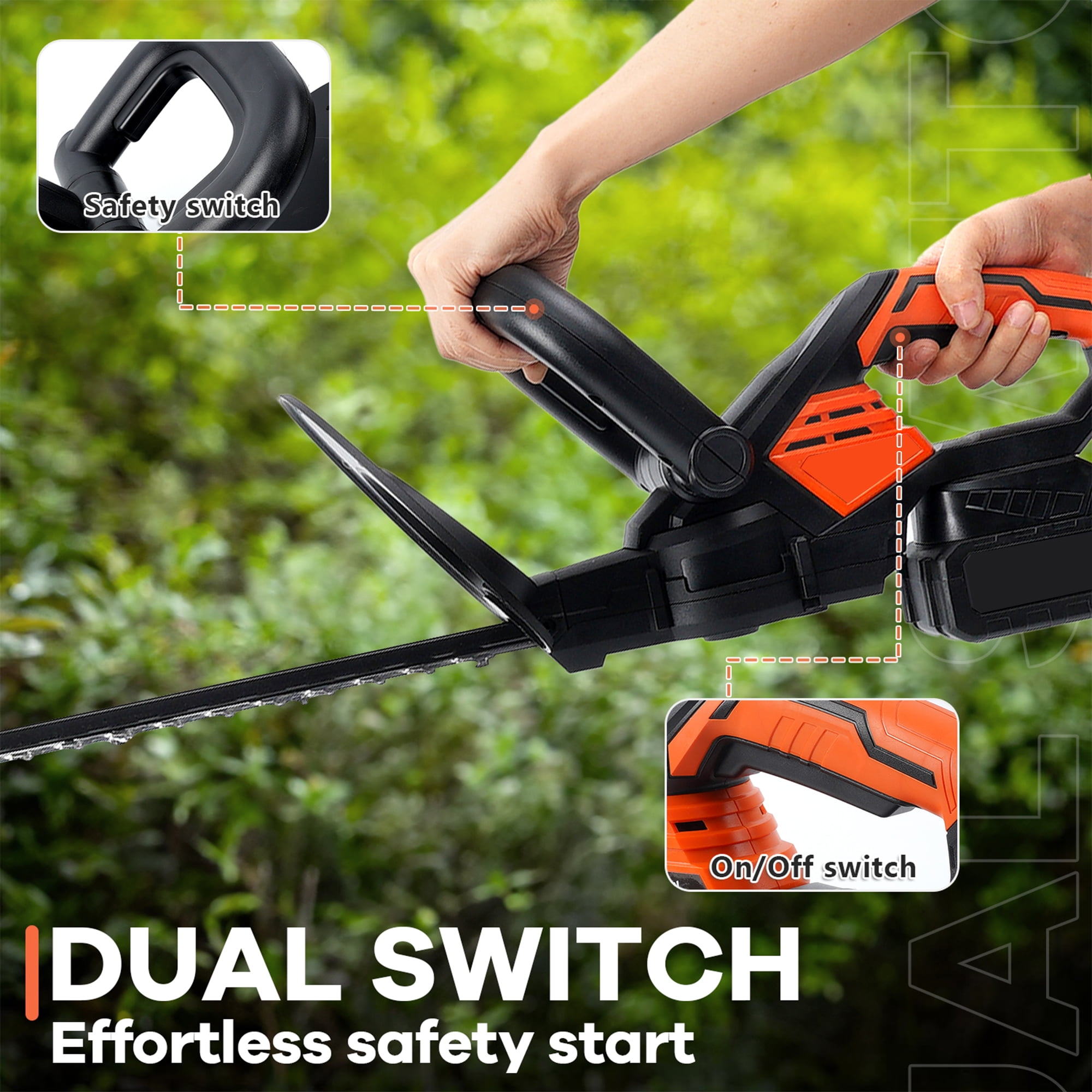 Hedge Trimmer Cordless , HDJ 21-Inch Steel Blade Max Cordless Hedge Trimmer with 2 Battery and Fast Charger, Electric Hedge Trimmer Cordless, Black and Orange