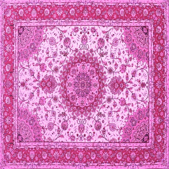 Ahgly Company Indoor Square Medallion Pink Traditional Area Rugs, 6' Square