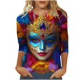 thumbnail image 2 of YOIAVAIOY Womens Mardi Gras T Shirt 3/4 Sleeve Funny Patricks Tops Fashion Casual Outfits Blue L, 2 of 5