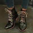 thumbnail image 6 of Tejiojio Fall Clearance Women's Square Heel Mid Heel Lace Up Serpentine Low Tube Boots Shoes, 6 of 7