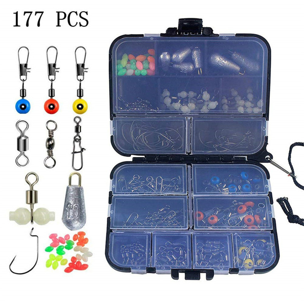 Fishing Accessories Tackle Box 177Pcs Kit with Hooks Weights Jig Heads