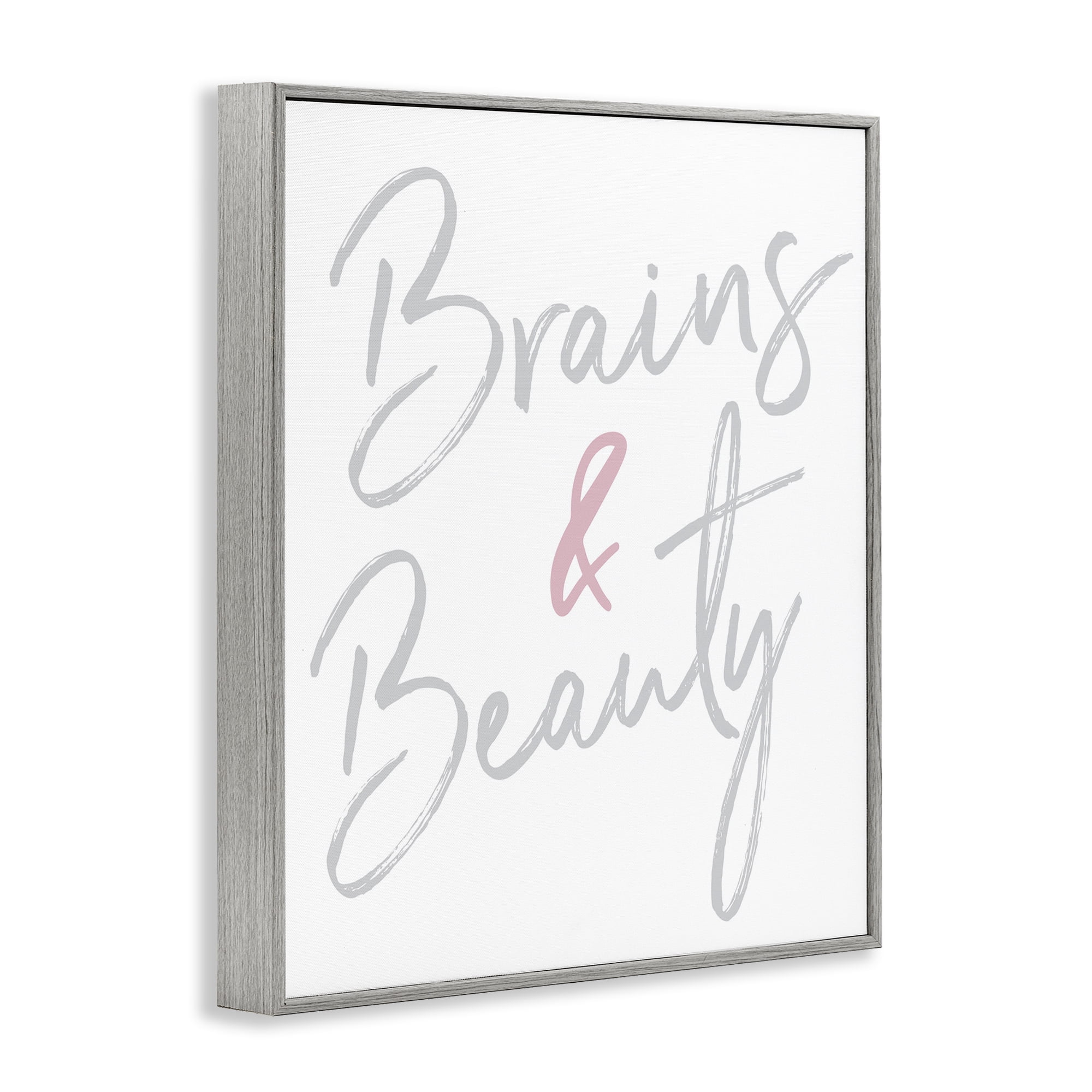Stupell Industries Brains & Beauty Phrase Beauty & Fashion Painting Gray Framed Art Print Wall Art, 16 x 20