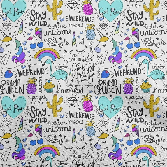 oneOone Silk Tabby Dusty Teal Green Fabric Unicorn Pattern Craft Projects Decor Fabric Printed By The Yard 42 Inch Wide