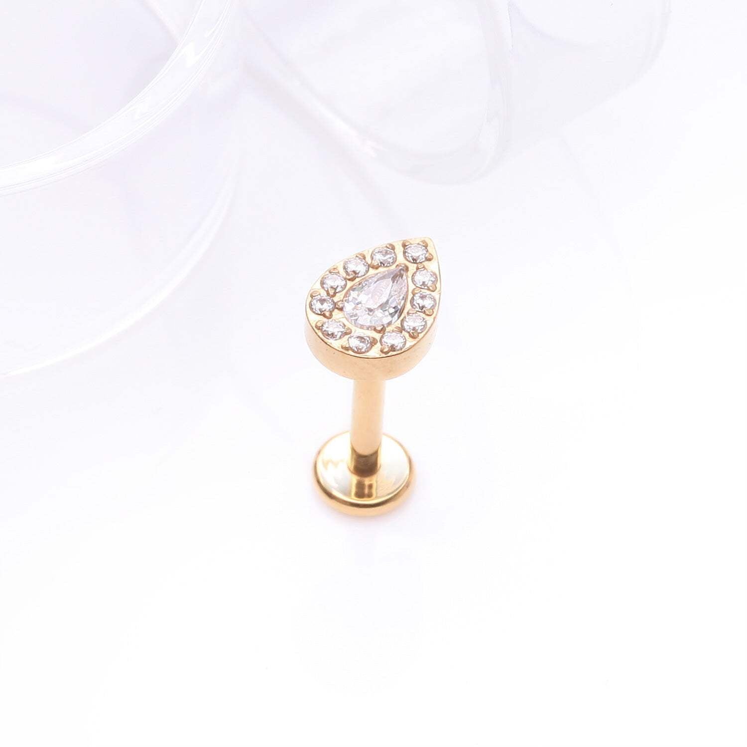 Implant Grade Titanium Golden Brilliant Teardrop Sparkle Internally Threaded Flat Back Stud Labret