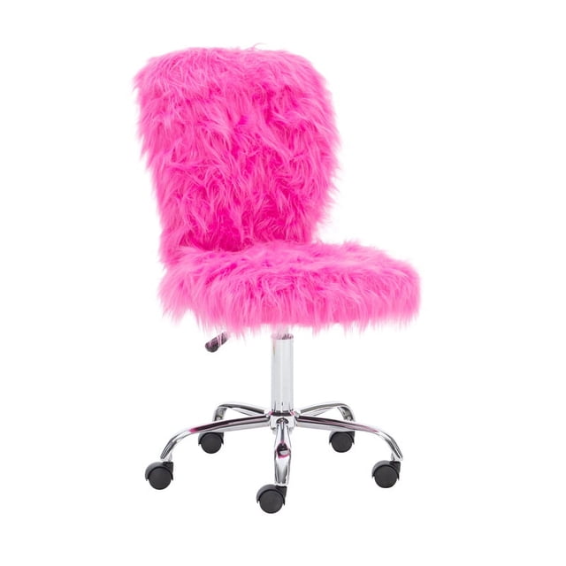 Linon Cami Faux Fur Upholstered Armless Office Chair in Pink