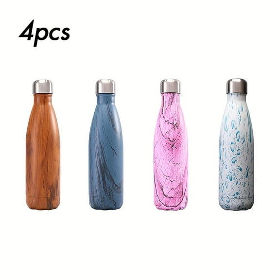 ENFOURCLASS 4pcs 16.91oz Insulated Water Bottles with Solid Color, Floral Pattern, Wood Grain for Sports Use