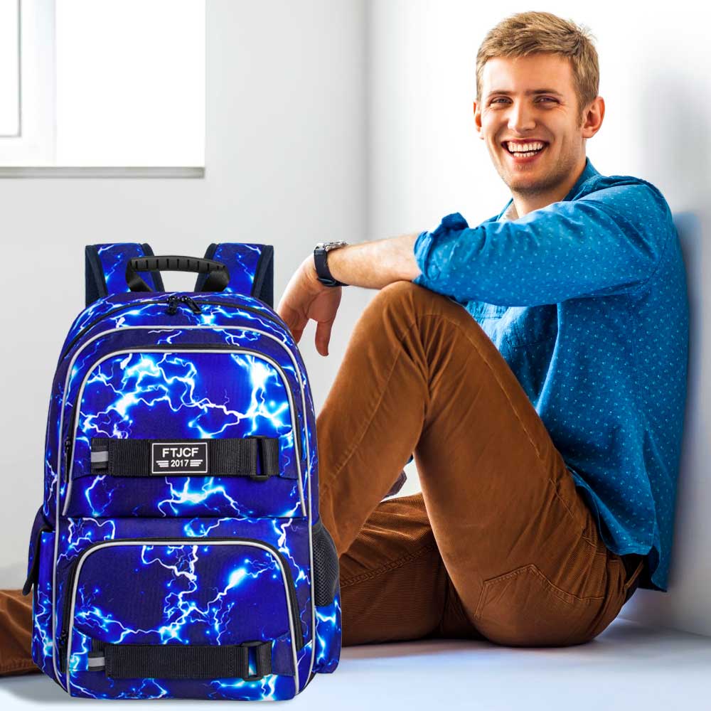 AGSDON Laptop Backpack, 16 Inch School Bag College Bookbag, Anti Theft Daypack Bags and Lunch Bag Set, Water Resistant lightning Backpacks for Teens Boys Men Students(Blue)
